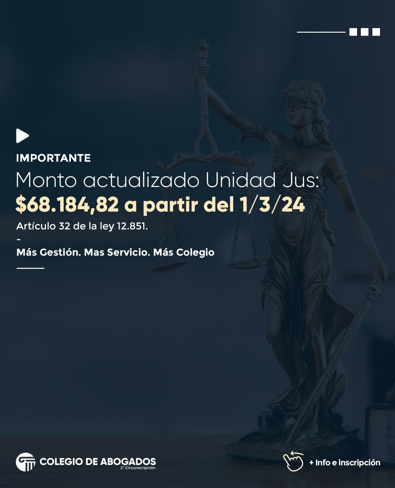 Nuevo Incremento UNIDAD JUS - LEY 12.851 - Marzo 2024 